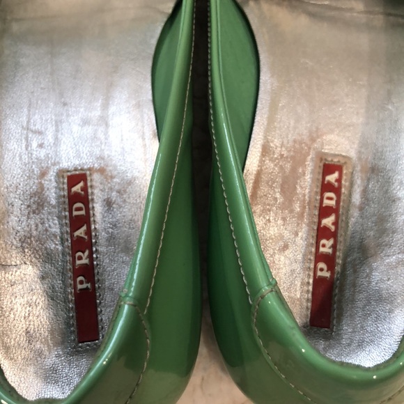 Prada Women's Green Patent Leather Bit Block Heel Loafers - Picture 13 of 13